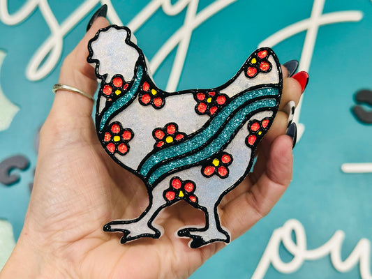 Floral Chicken Car Freshie