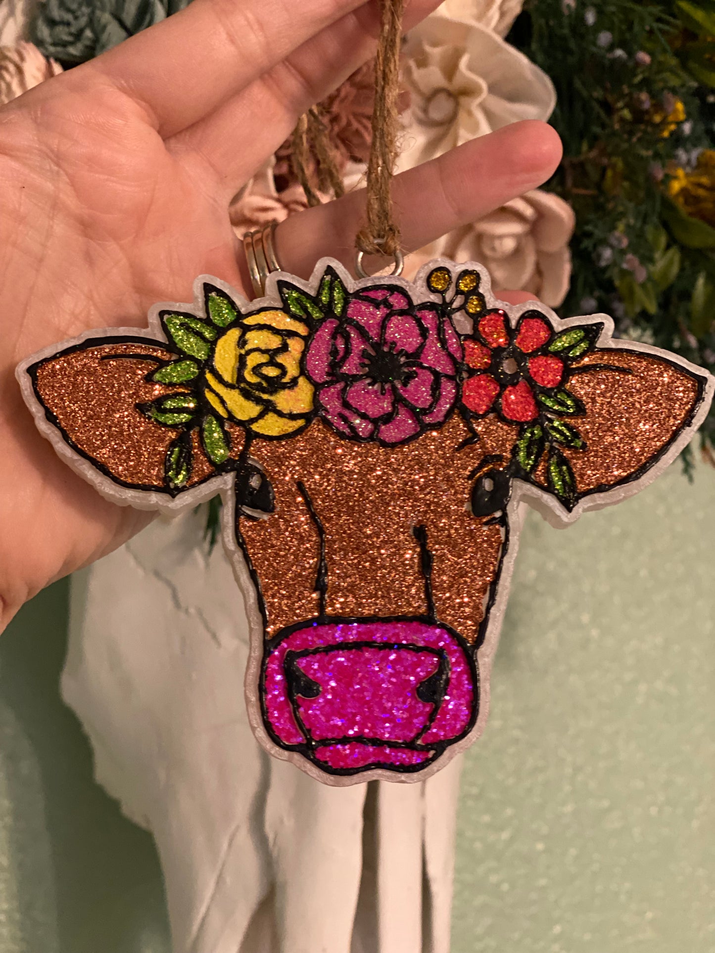 Floral Cow Car Freshie