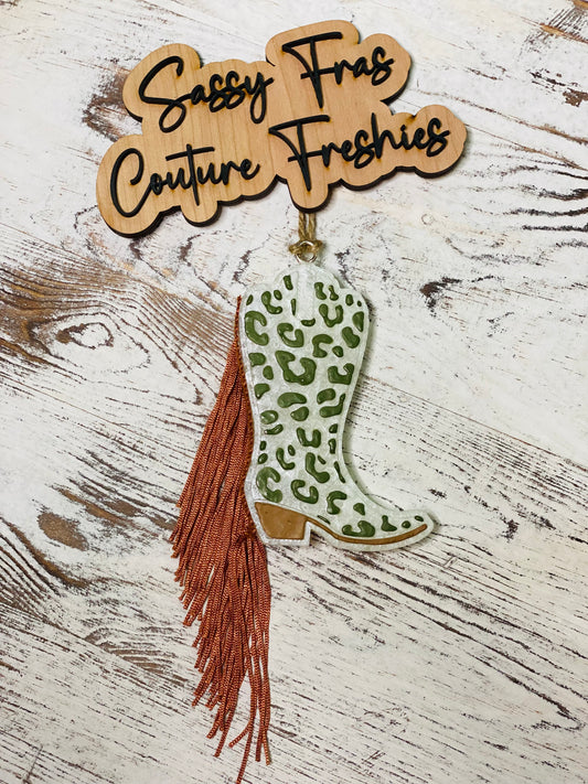 Leopard Boot w/Fringe Car Freshie