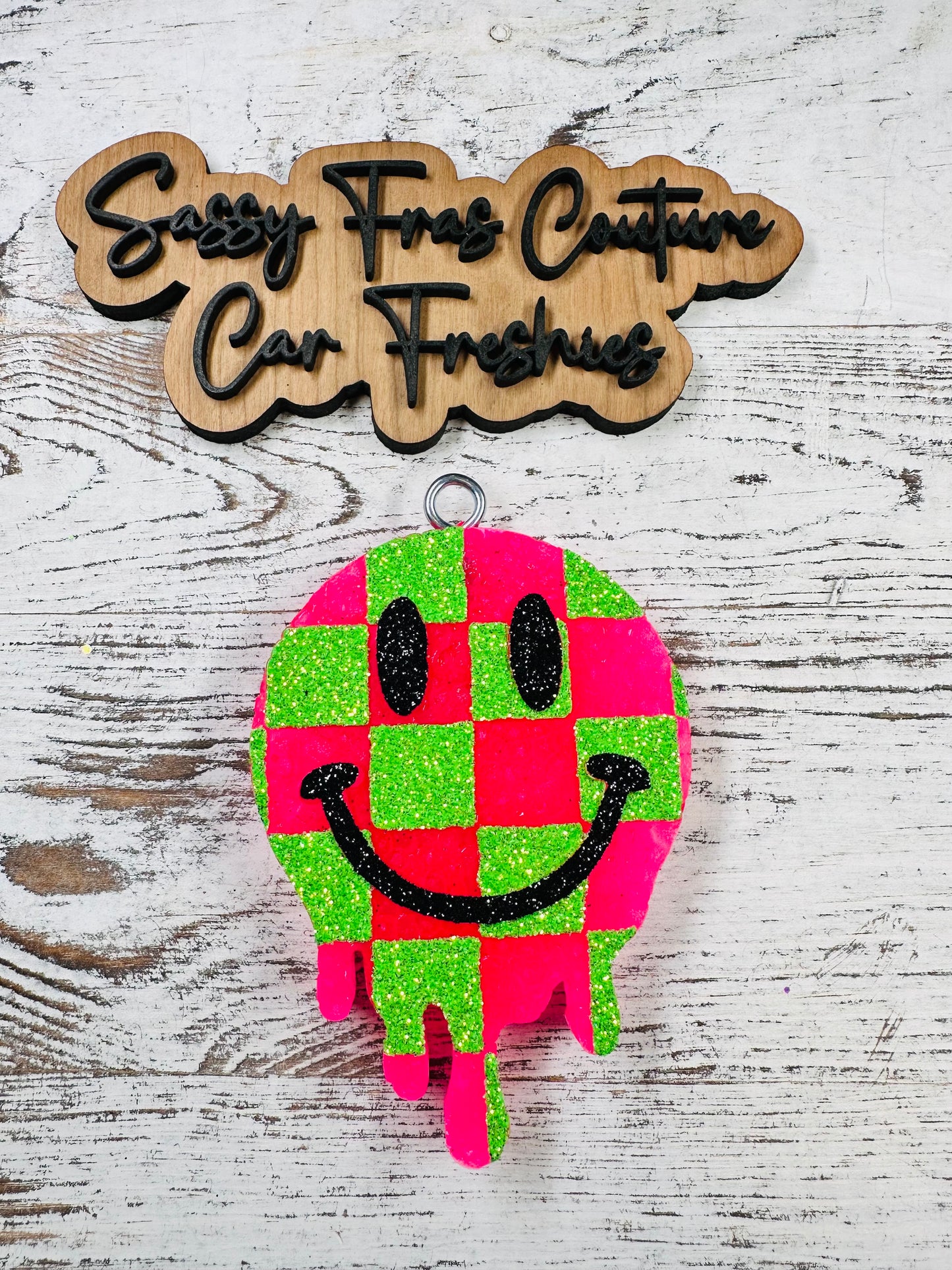 Checkered Smiley Car Freshie