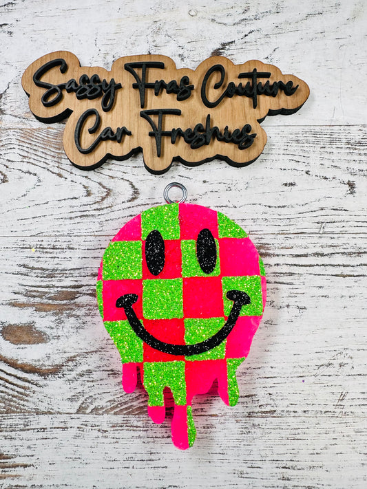 Checkered Smiley Car Freshie