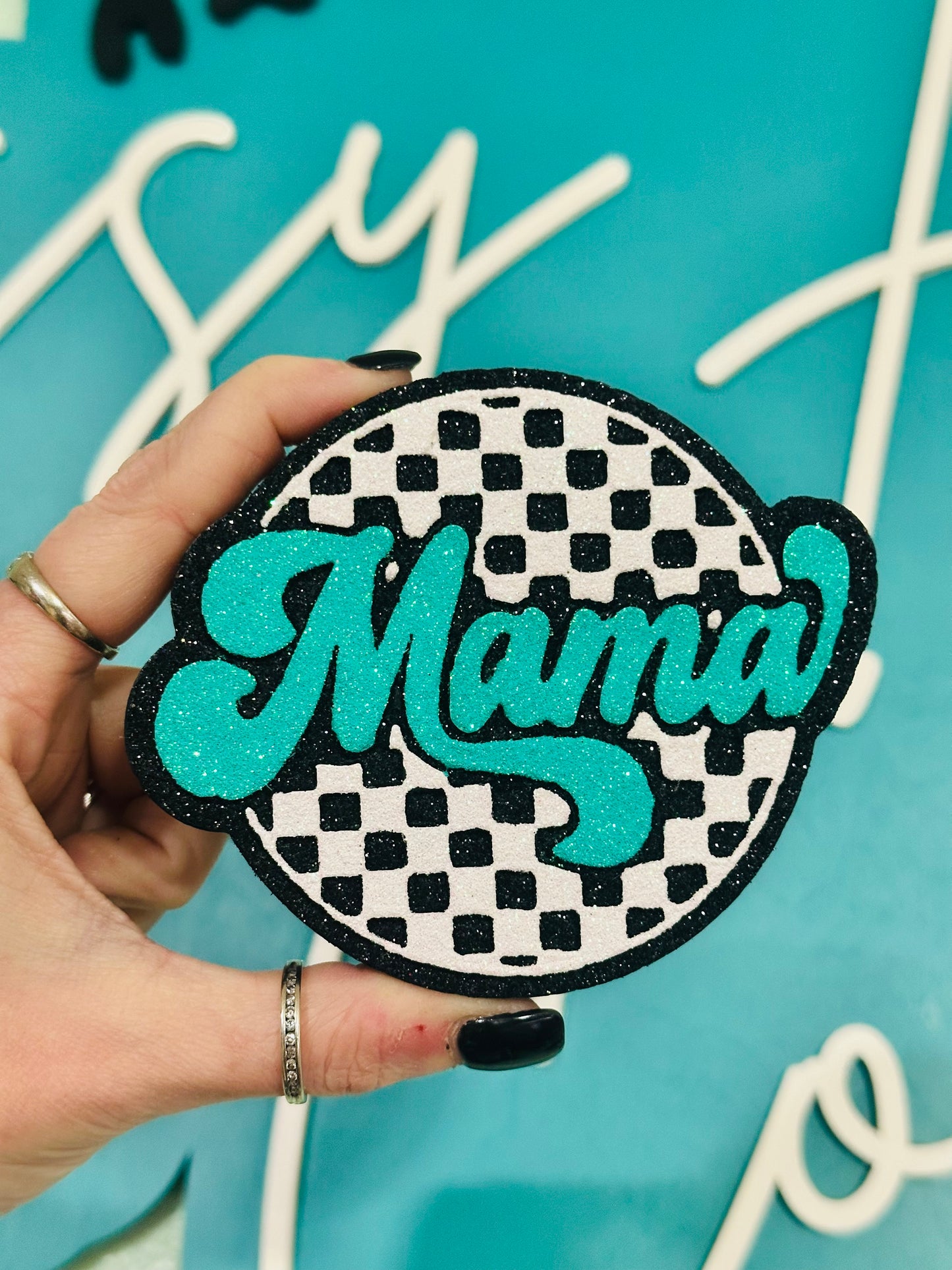 Checkered Mama Circle Car Freshie