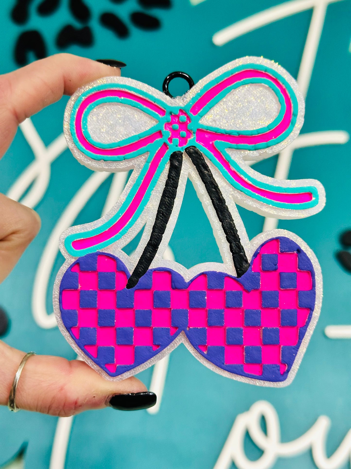 Checkered Heart Cherry Car Freshie