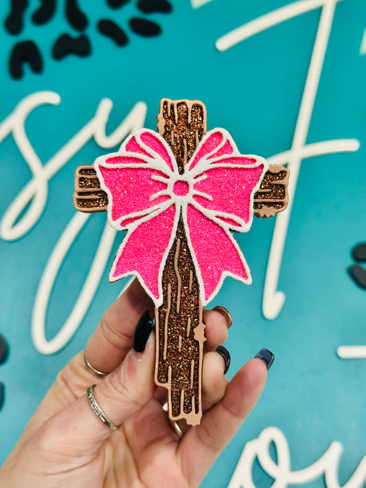 Rustic Cross w/ Bow Car Freshie
