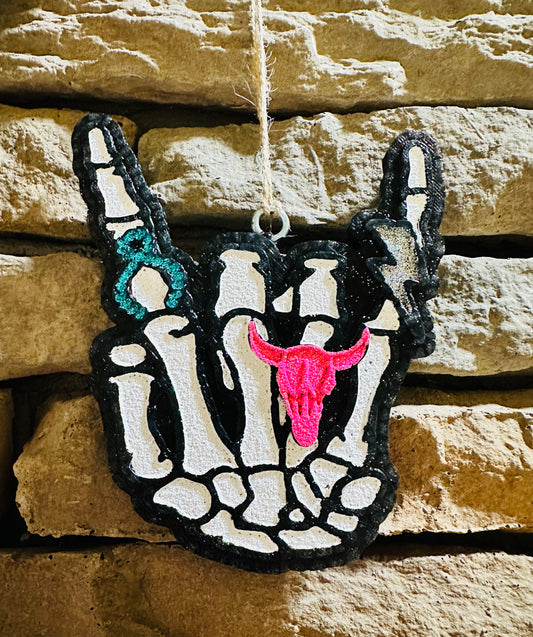 Rocker Skeleton Hand Car Freshie