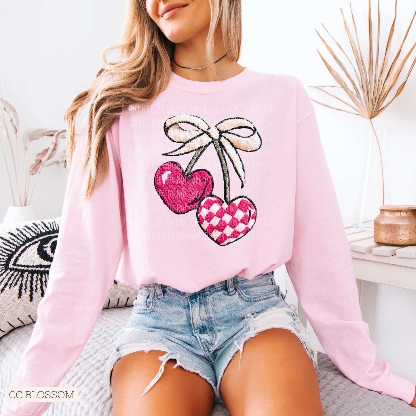 Faux Fuzzy Cherry Heart Sweatshirt