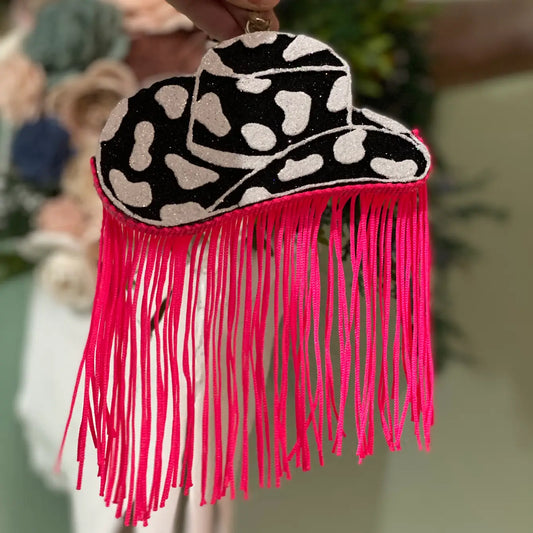 Cow Print Cowboy Hat w/ Fringe Car Freshie