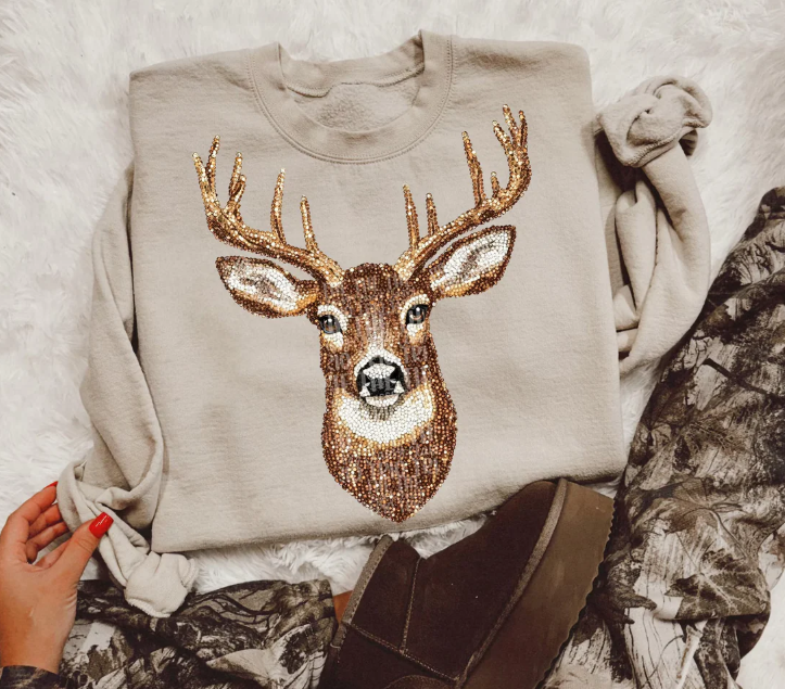 Faux Rhinestone Deer Sweatshirt